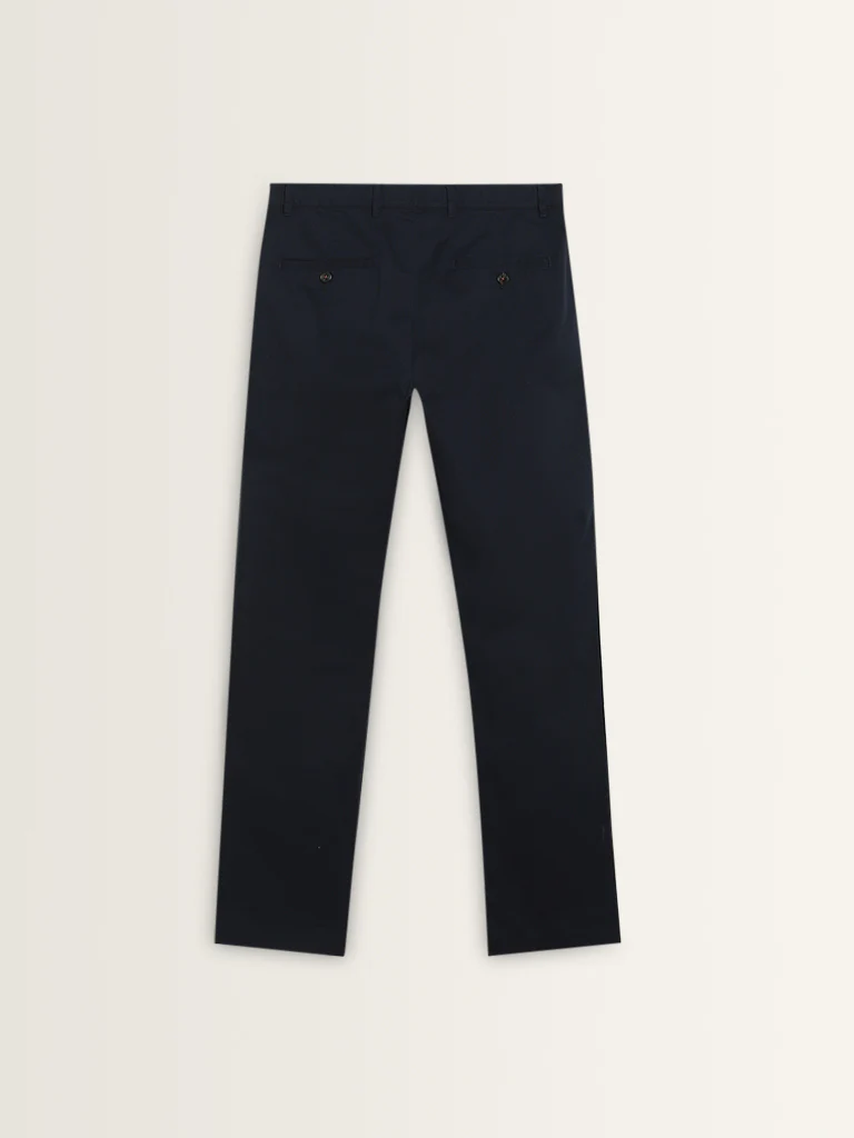 Ascot Navy Solid Relaxed-Fit Mid-Rise Cotton-Blend Chinos - Image 7